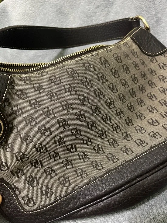 Dooney & Bourke Brown Logo Canvas Shoulder Bag with Dark Brown Trim - Picture 3 of 16